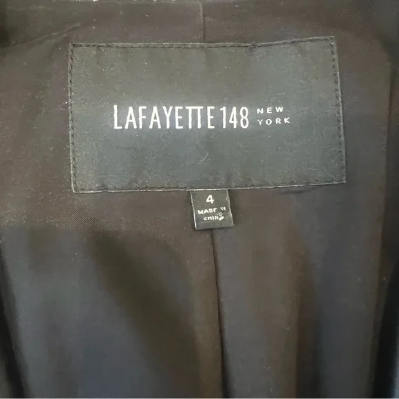 Lafayette 148 Blazer Polka Dot Black and White Leather Trim Size 4 Office Career - Picture 3 of 9